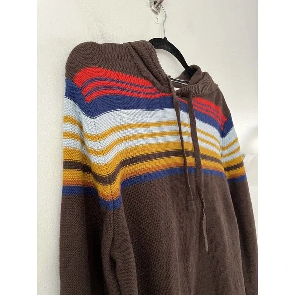 NWT Sun & Stone Brown Multi Striped Knit Hooded Pullover Sweater Mens Sz Medium - Picture 4 of 6